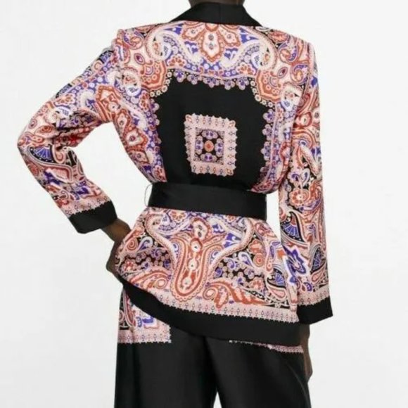Zara Flowing Paisley Print Blazer M - Picture 5 of 16
